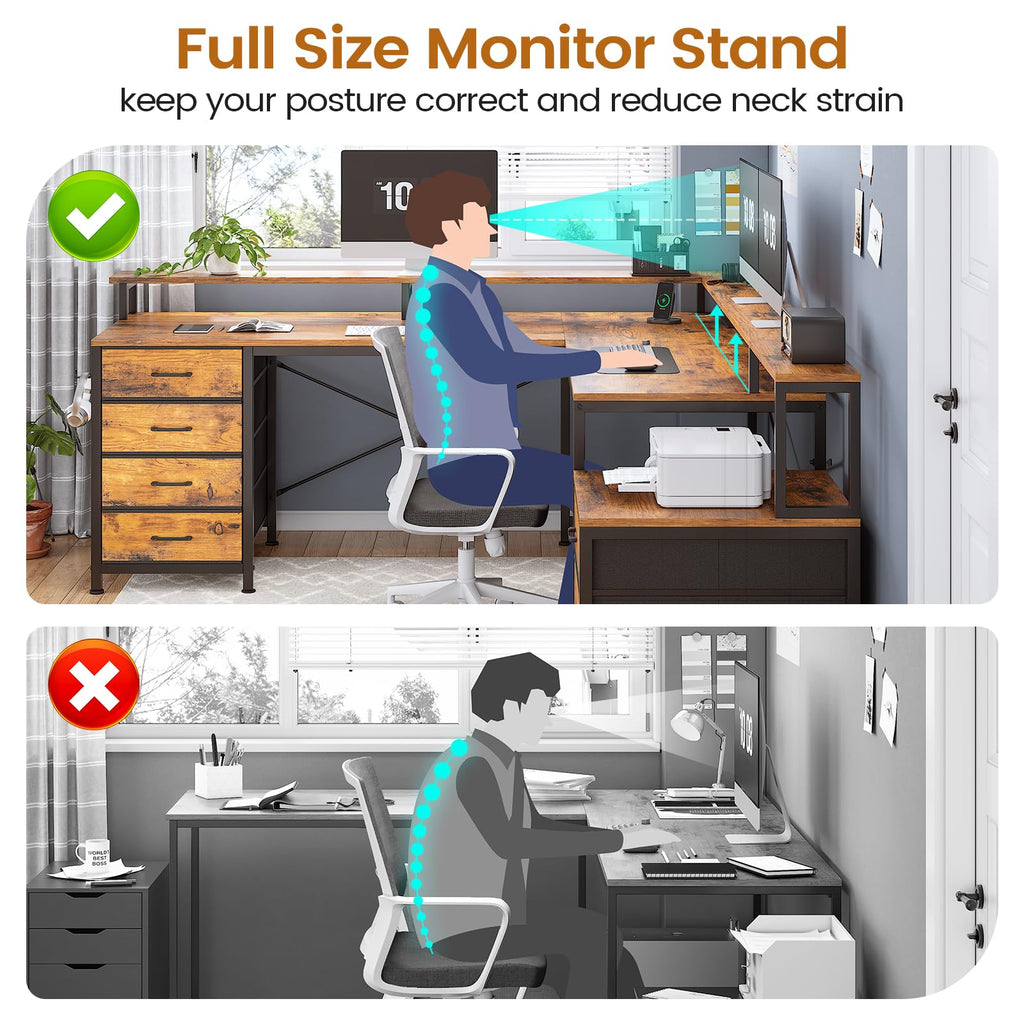 L Shaped Computer Desk with 6 Drawer A2517