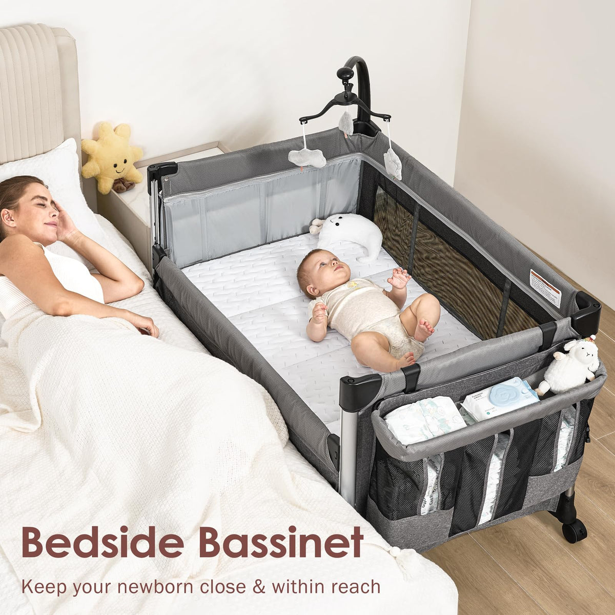 4-in-1 Baby Bassinet with Mattress and Storage Organizer Z61002