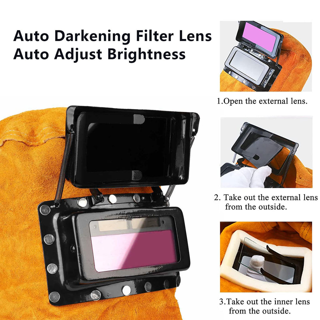 Cowhide Leather Welding Hood with Auto Darkening Filter X2234