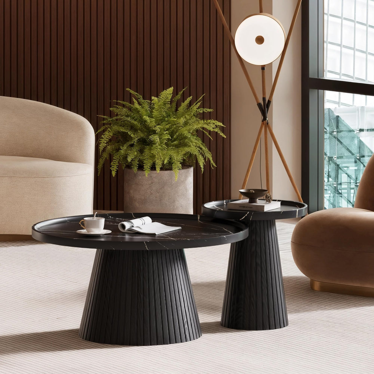 Black Marble Veneer Nesting Coffee Table Set of 2 K3316