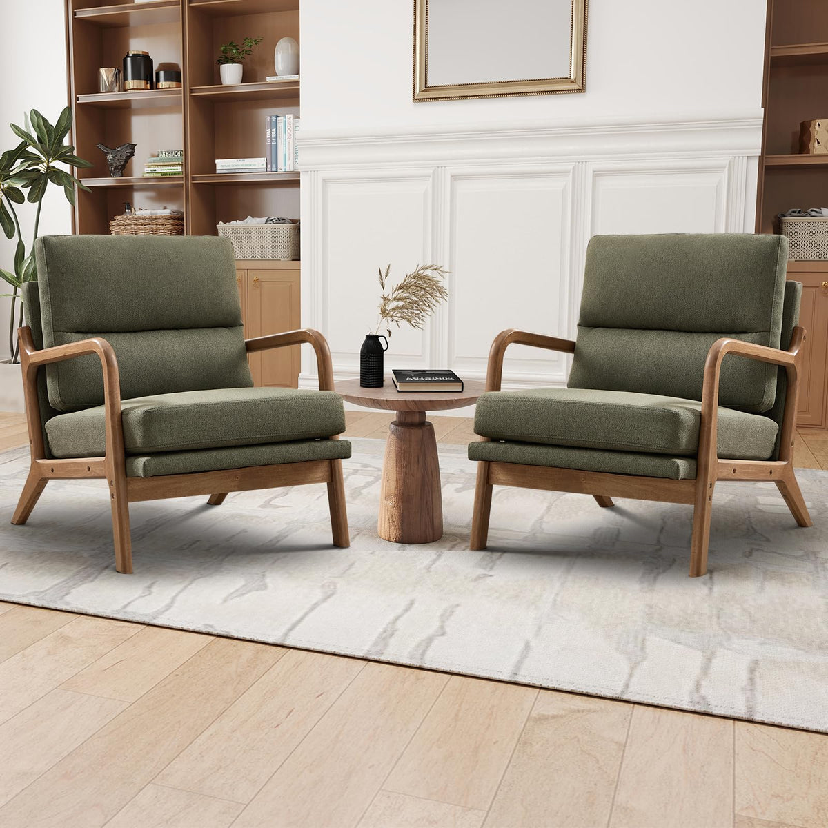 Mid Century Modern Linen Accent Chair Set of 2 J500740