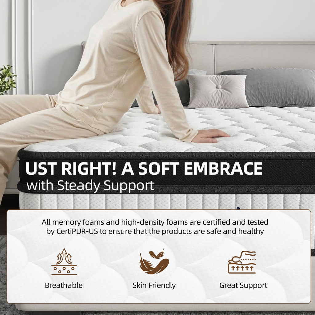 Full Size 12 Inch Hybrid Medium Firm Memory Foam Mattress I5217