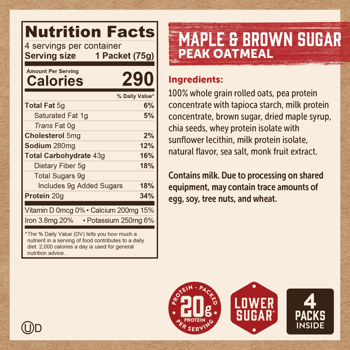 Instant Oatmeal, Maple Brown Sugar, High Protein, 6pk M22740