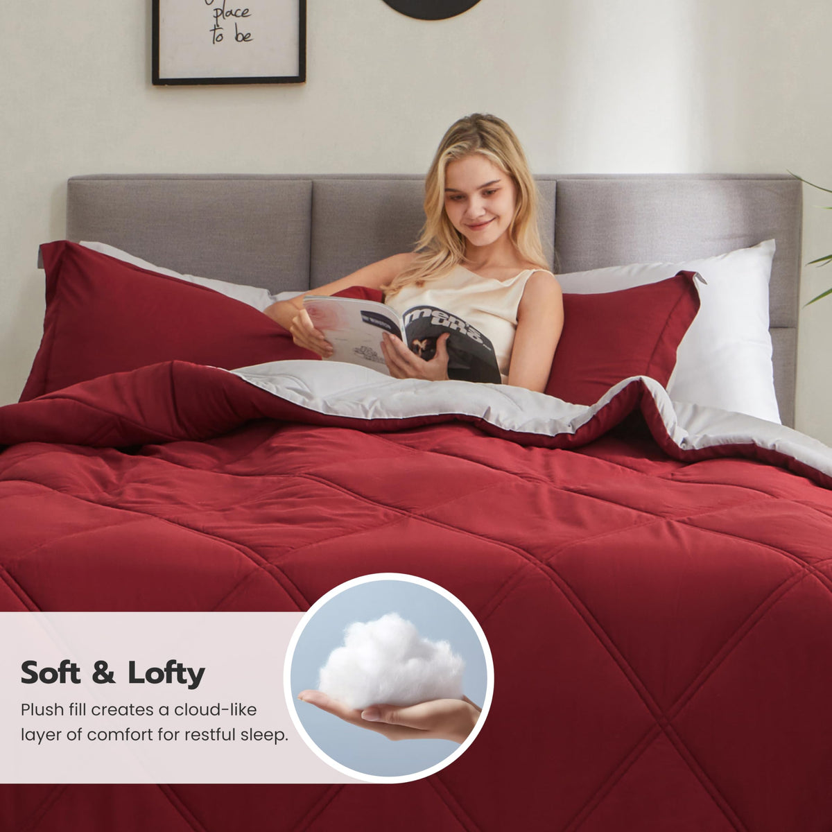 King Size 7 Pieces Red Bedding Set with Sheets S5286