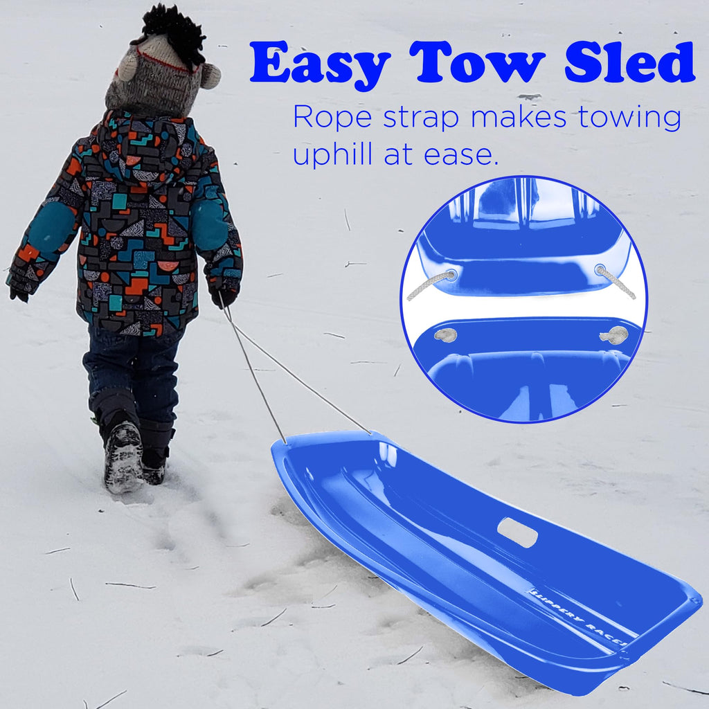 Kids Plastic Toboggan Snow Sled with Pull Rope 2 Pack I615700