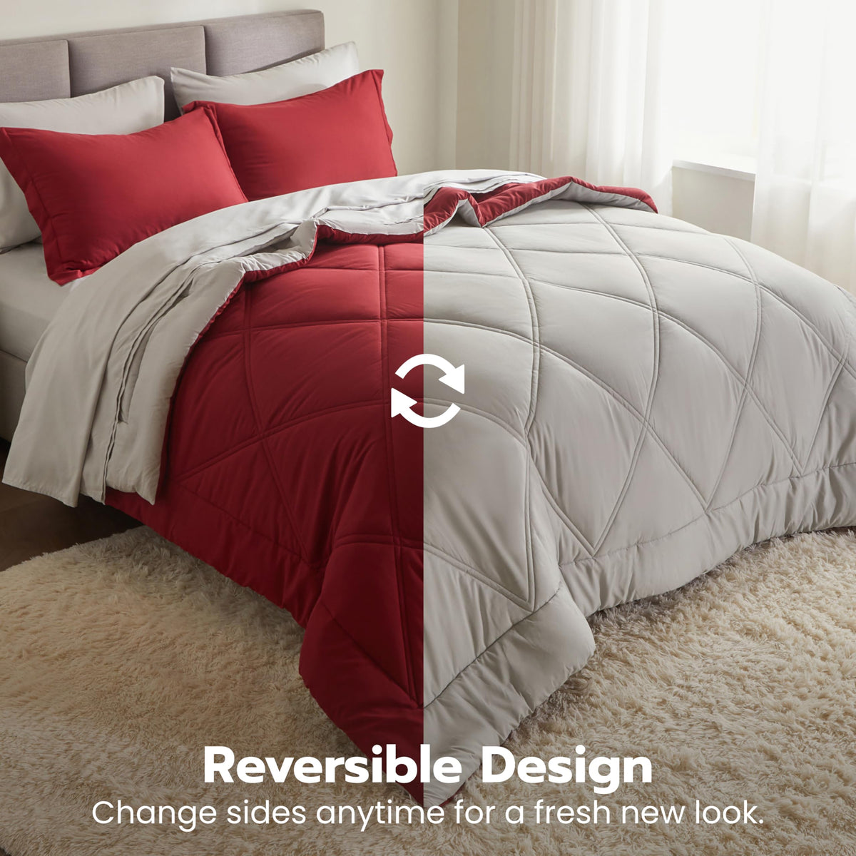 King Size 7 Pieces Red Bedding Set with Sheets S5286