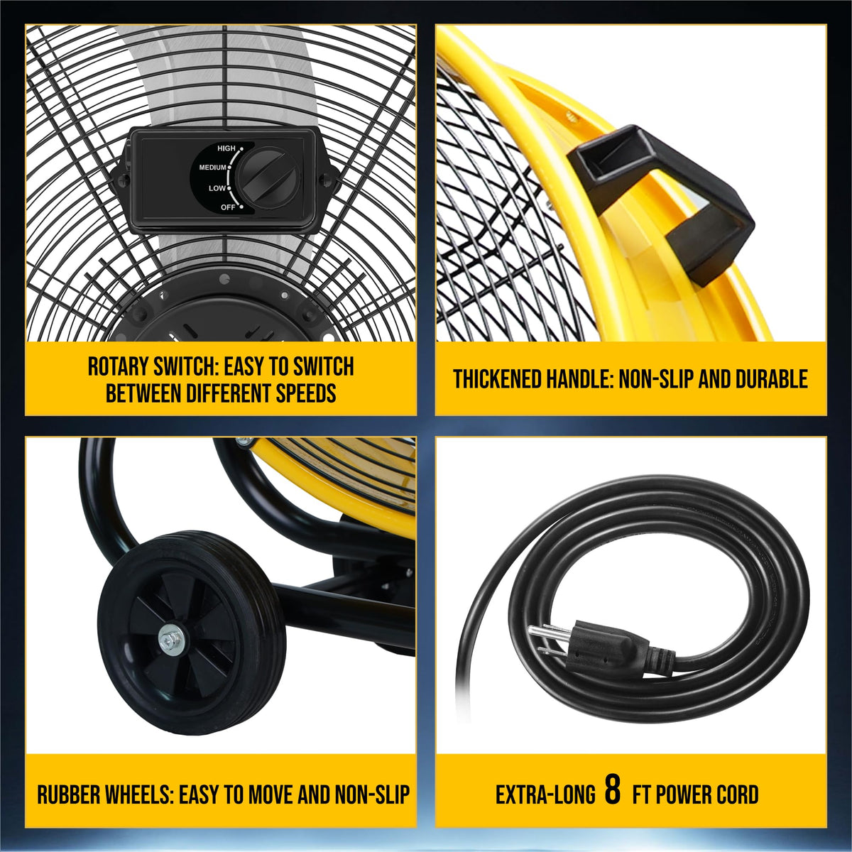 24 Inch High Velocity Tilt Metal Drum Fan Yellow 3 Speed C5789