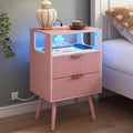 Pink Nightstand with Charging Station and LED Lights H364361