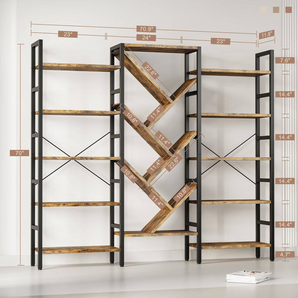 70x70 5 Tier Wooden Bookcase with 17 Open Shelf J98672