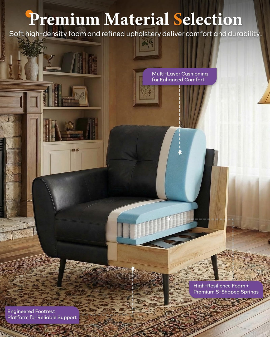 Black Leather Tufted Accent Chair U805
