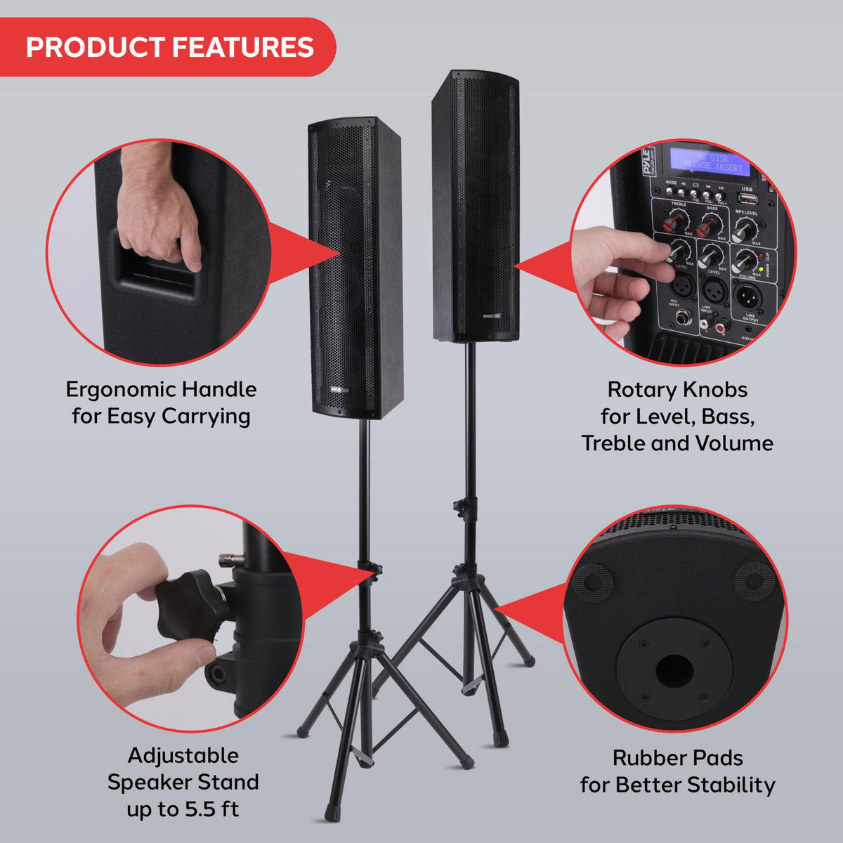 2000W Bluetooth PA Speaker System with LED Lights and Tripod Stands C260713