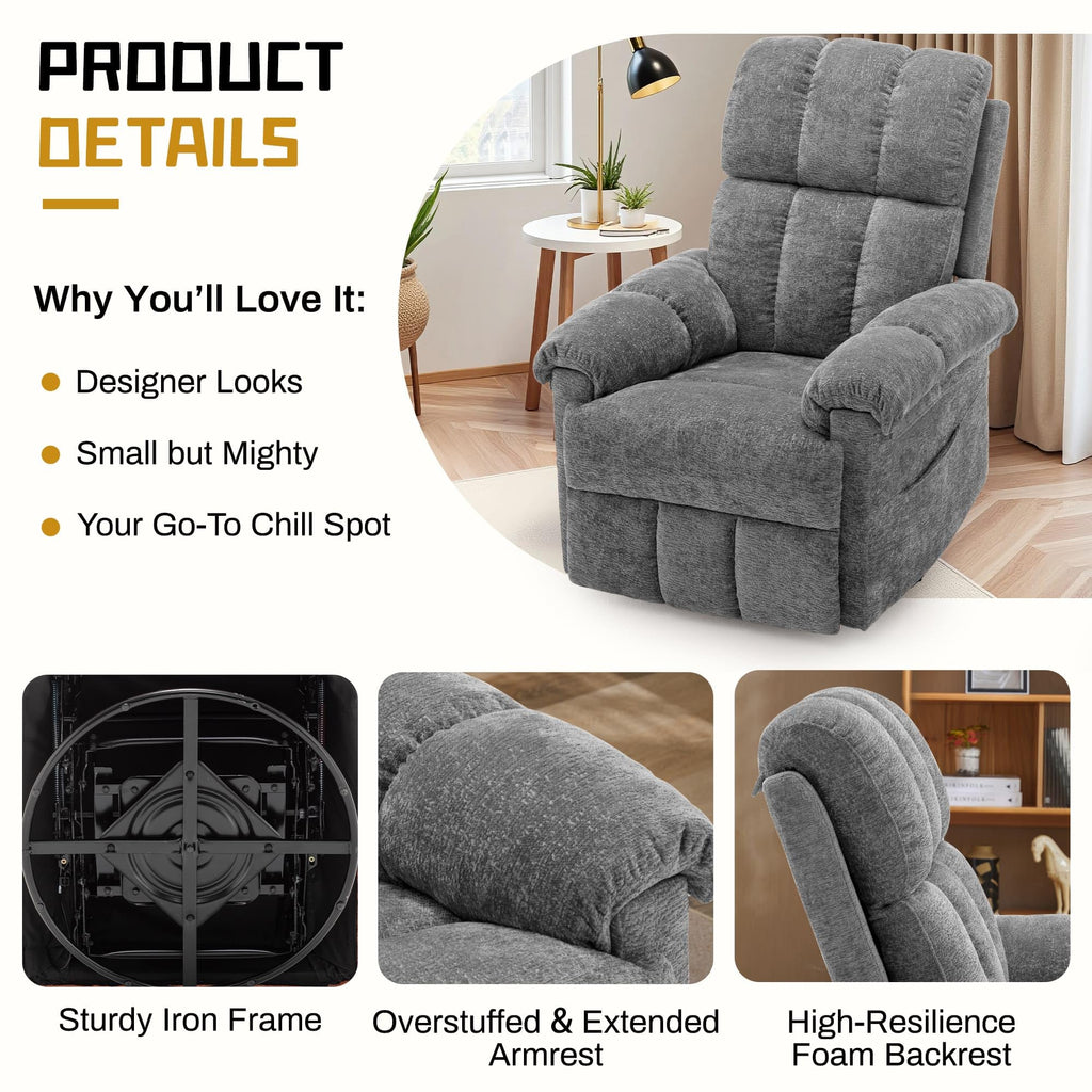 Grey Chenille Swivel Rocker Recliner Chair Z19009