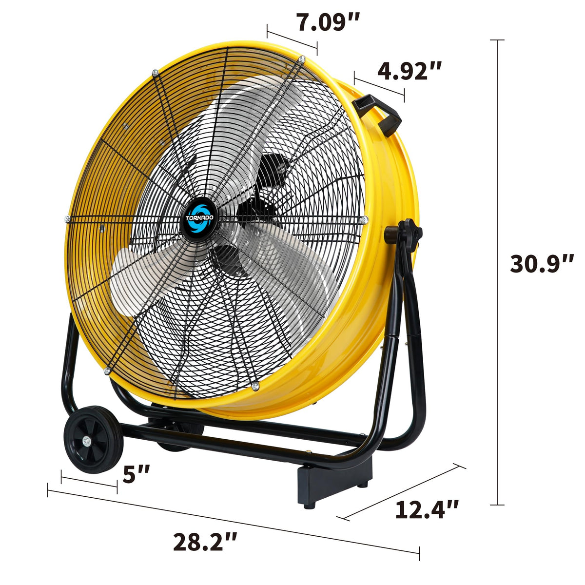 24 Inch High Velocity Tilt Metal Drum Fan Yellow 3 Speed C5789