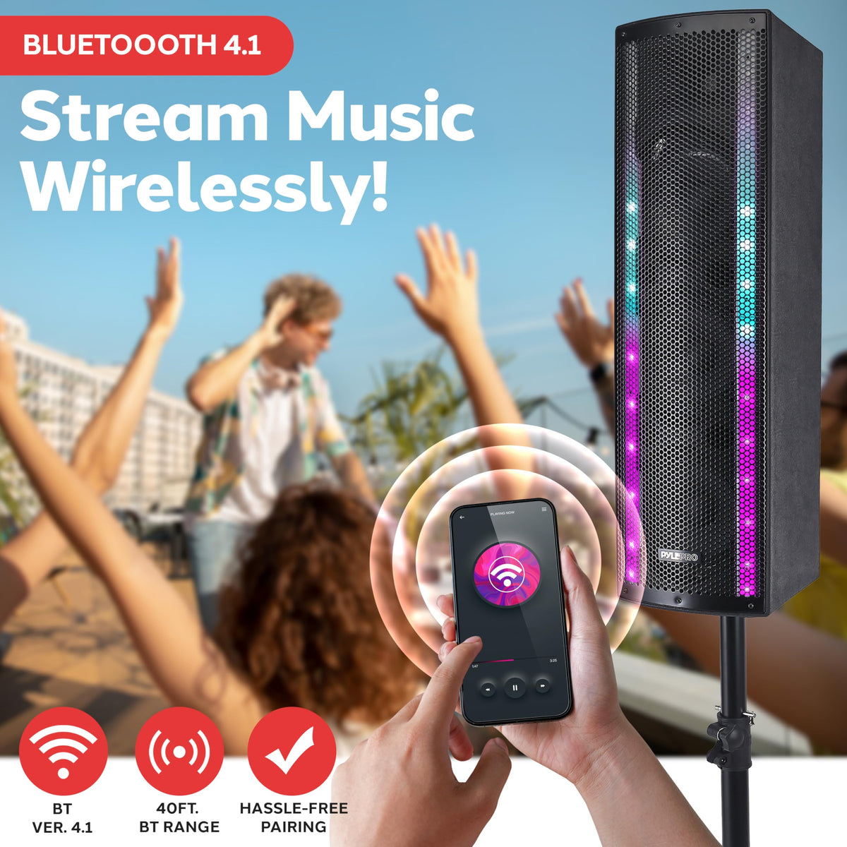 2000W Bluetooth PA Speaker System with LED Lights and Tripod Stands C260713