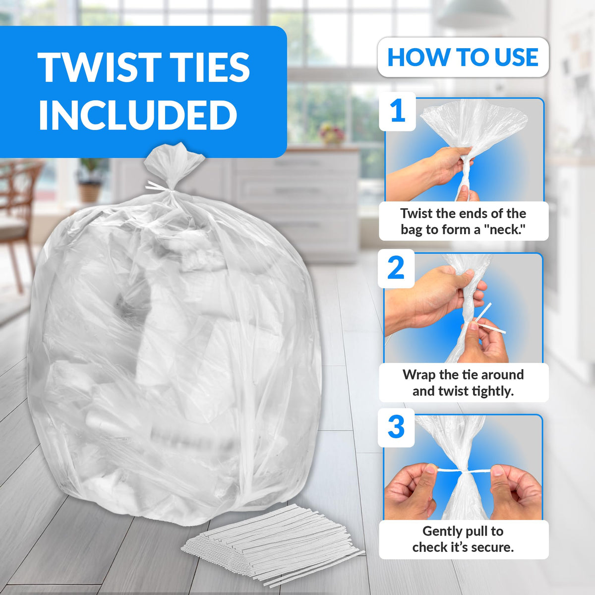 Clear Heavy Duty Trash Bags with Twist Ties 125 Count Z847