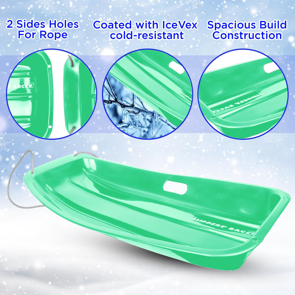 Kids Plastic Toboggan Snow Sled with Pull Rope 2 Pack I615700