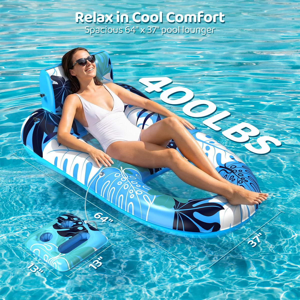 2 Pack Inflatable Pool Floats with Cup Holders M4449