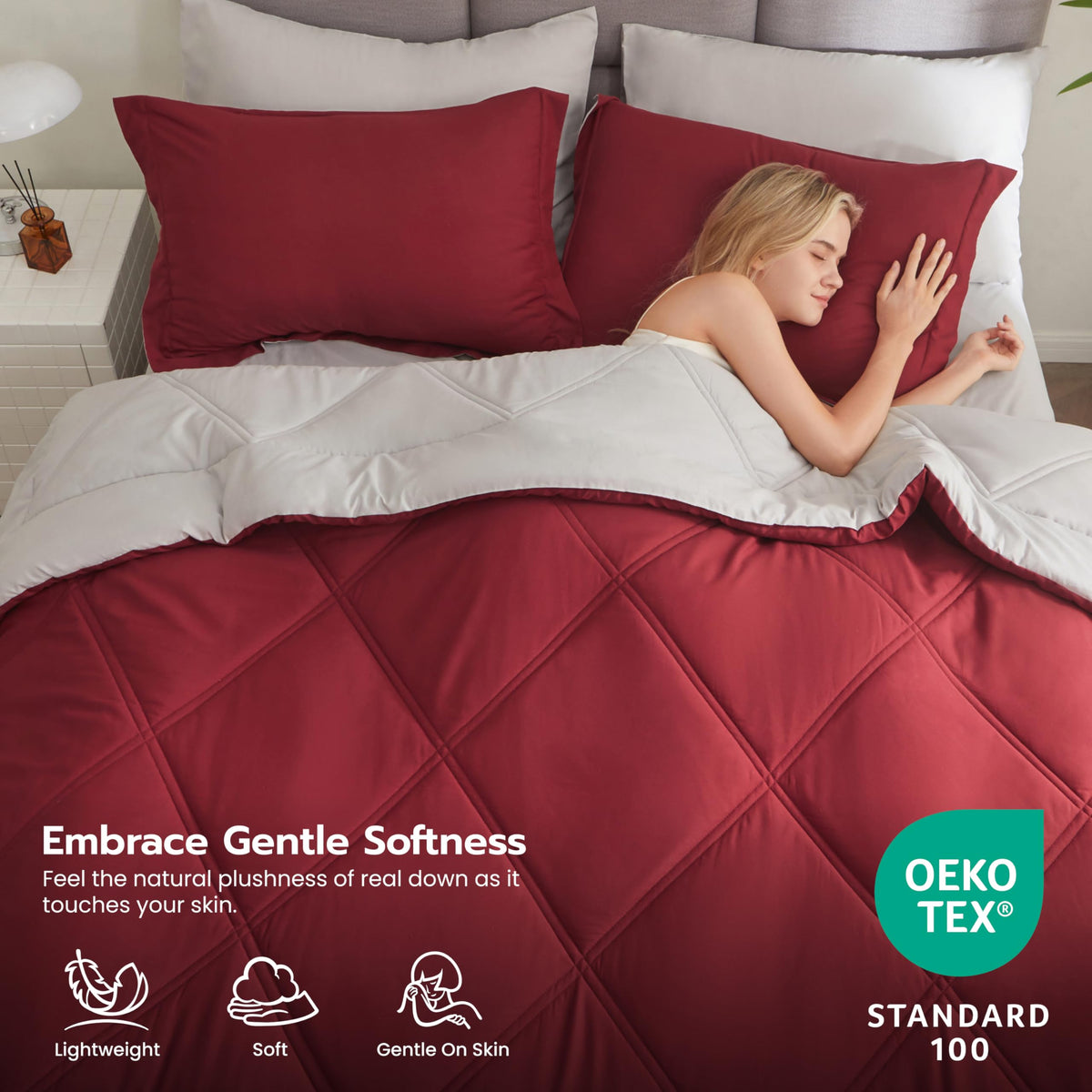 King Size 7 Pieces Red Bedding Set with Sheets S5286