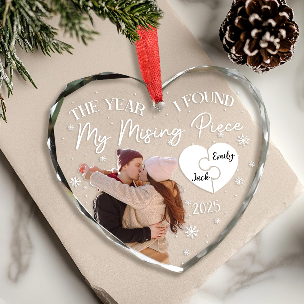 Personalized Couple Heart Glass Ornament Y698