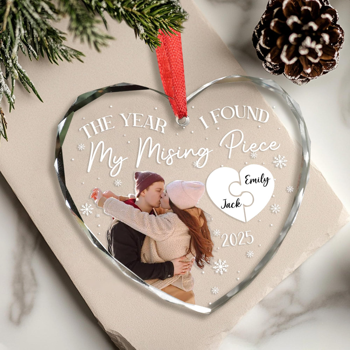 Personalized Couple Heart Glass Ornament Y698