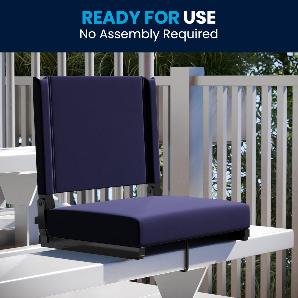 Portable Folding Padded Stadium Chair with Carrying Handle, Navy L8202