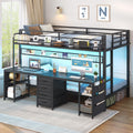 Twin Over Twin Bunk Bed with Desk and LED Lights Q902834