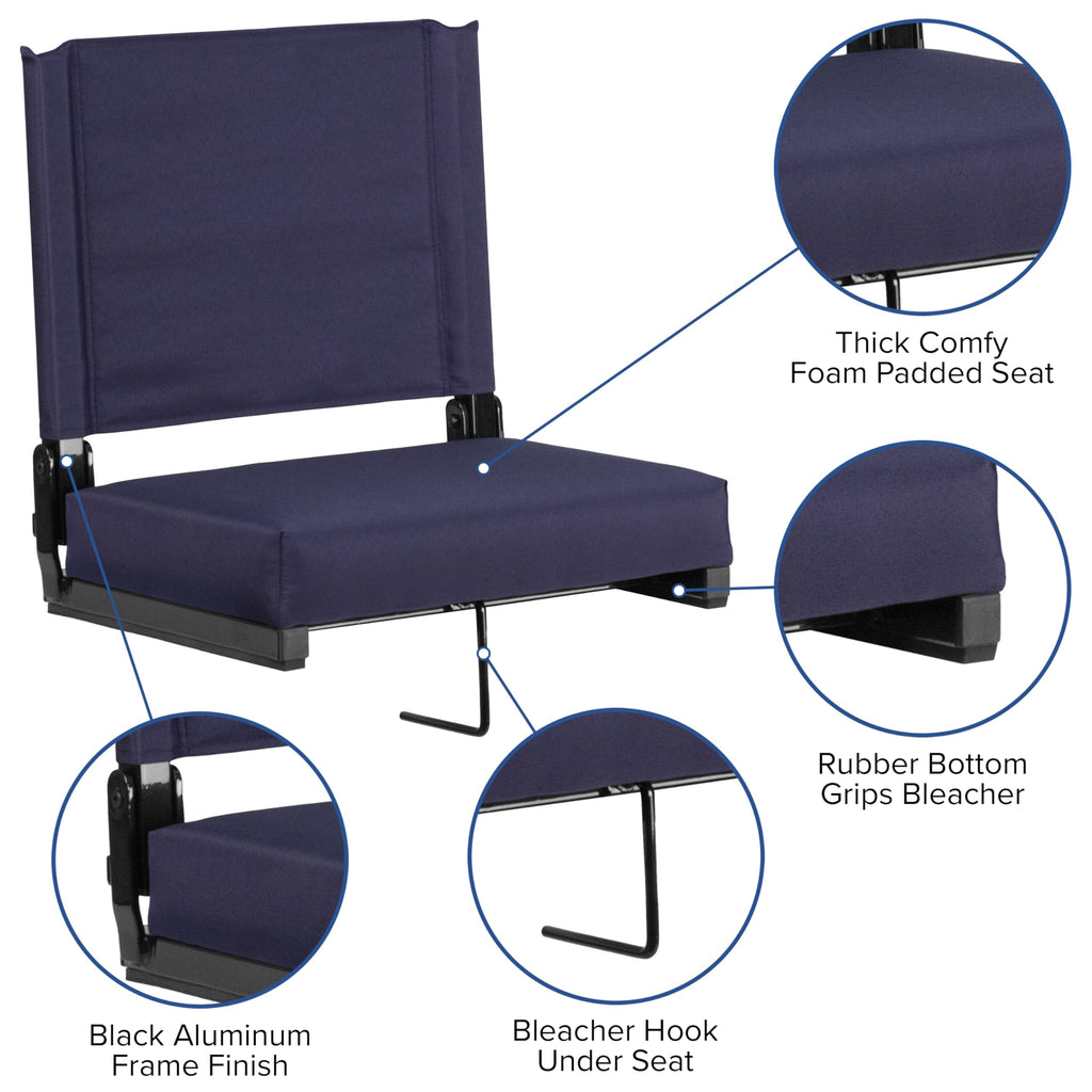 Portable Folding Padded Stadium Chair with Carrying Handle, Navy L8202
