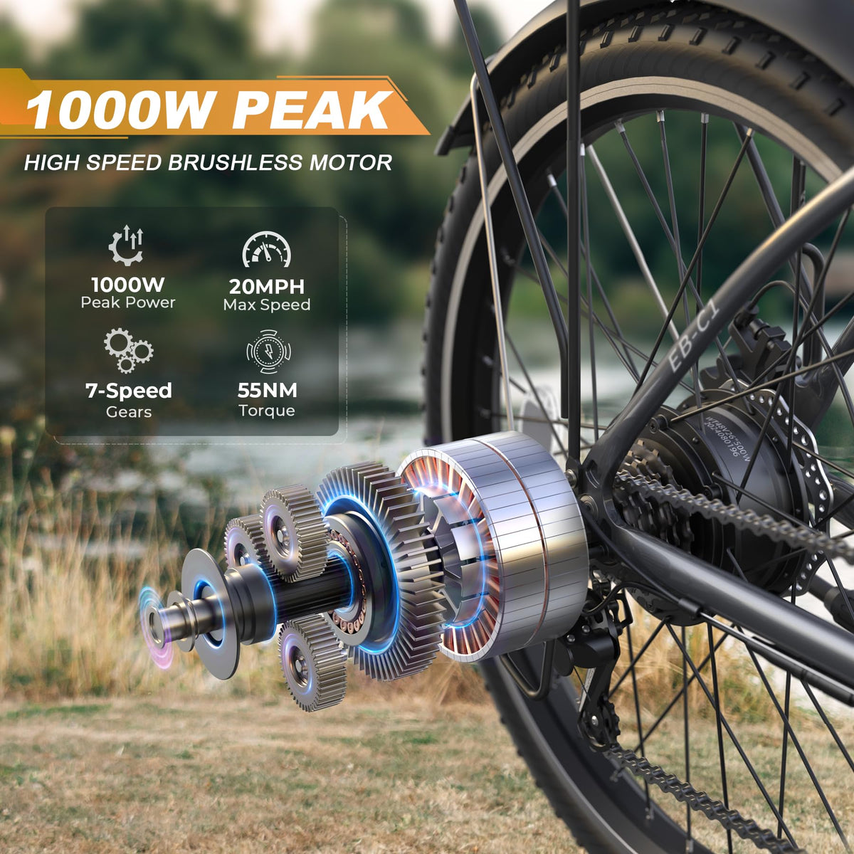26" 1000W Electric Bike with 48V Battery, 7-Speed H57208