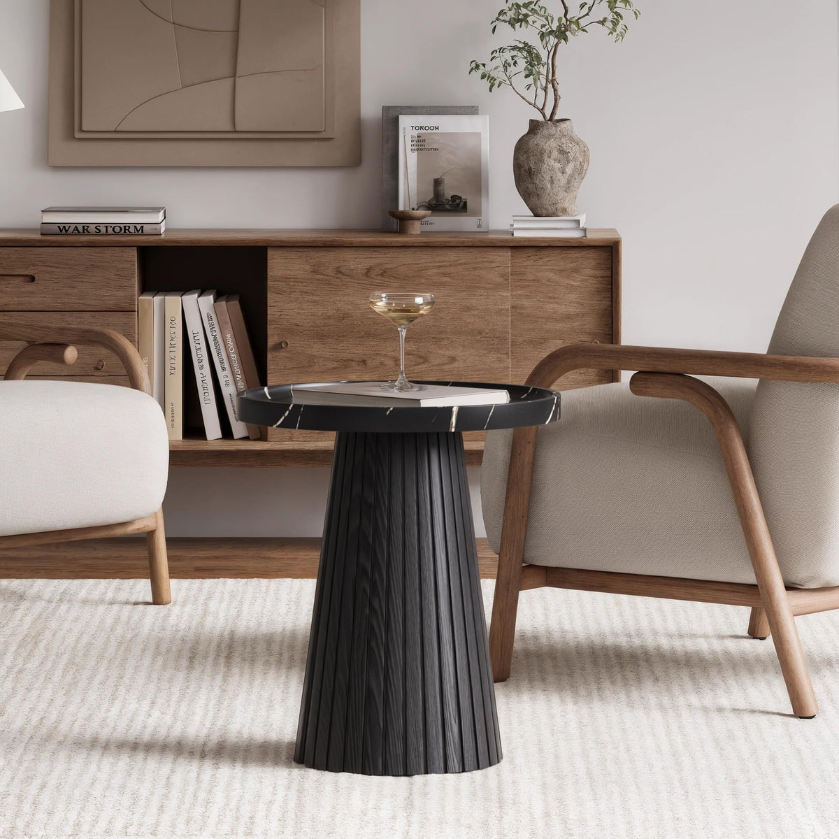 Black Marble Veneer Nesting Coffee Table Set of 2 K3316