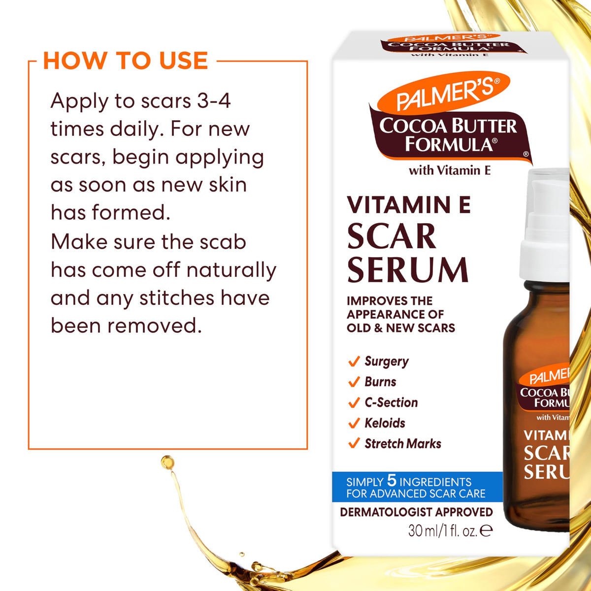 Fragrance Free Cocoa Butter Scar Serum with Vitamin E 1 Oz R526