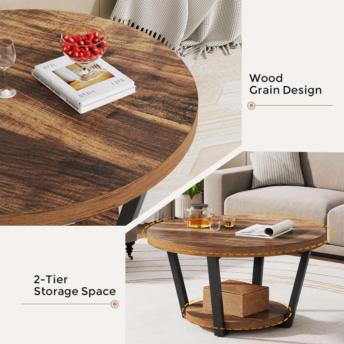 32'' Round Coffee Table with Storage J474473