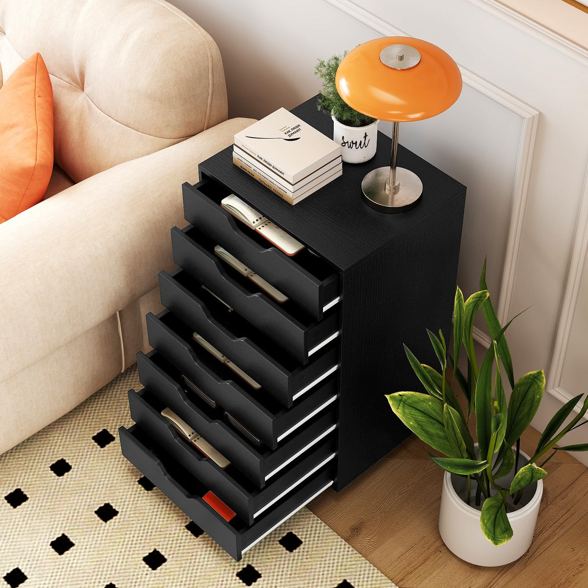 7 Drawer Wooden Storage Cabinet with Casters S927
