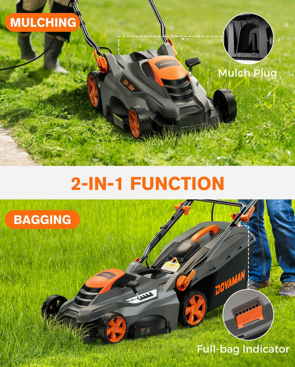 16" 13 Amp Lawn Mower with 13.2-Gallon Bag V4947