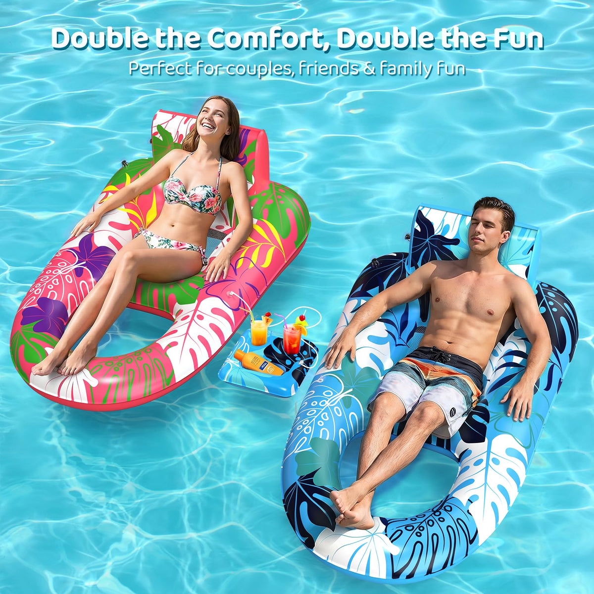 2 Pack Inflatable Pool Floats with Cup Holders M4449