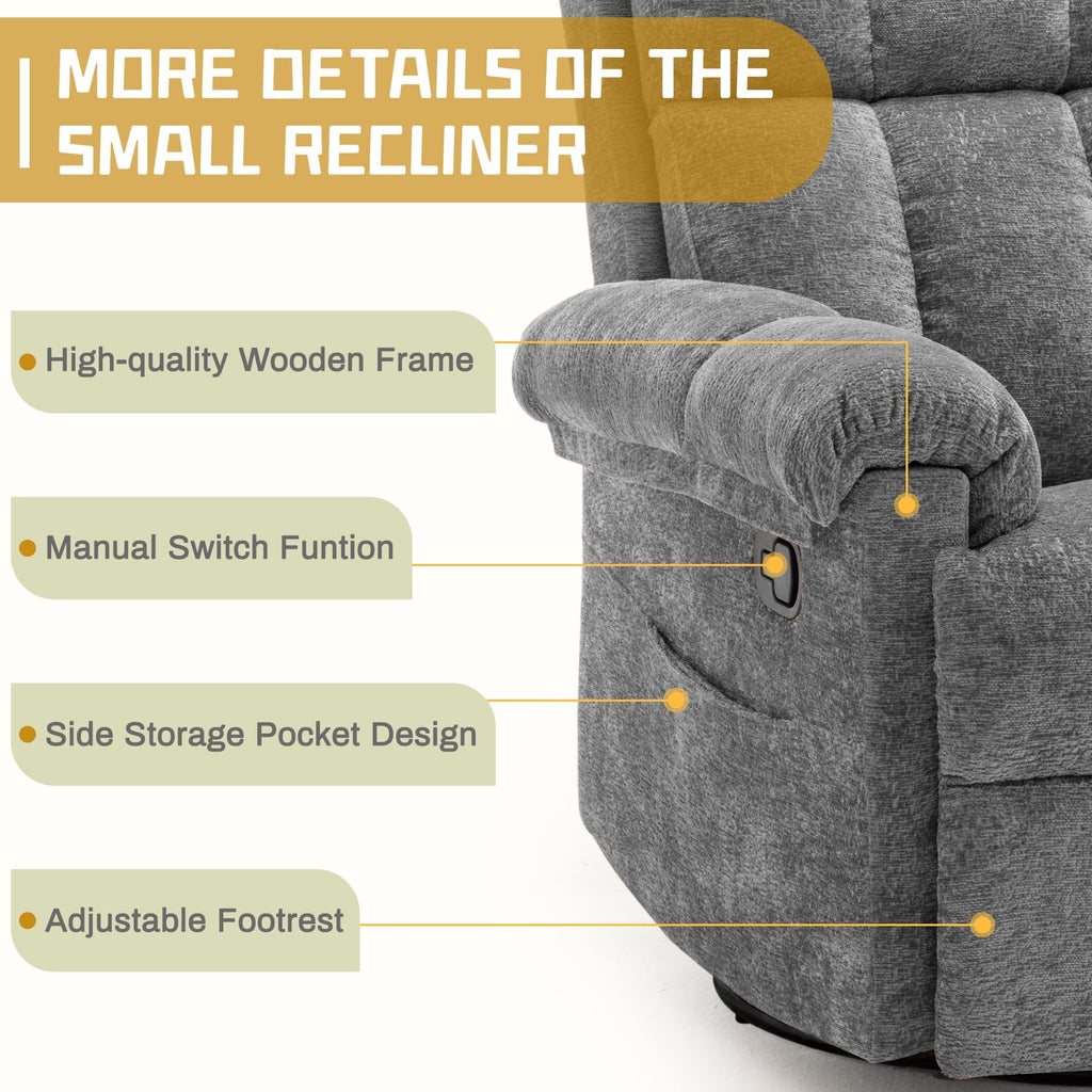 Grey Chenille Swivel Rocker Recliner Chair Z19009