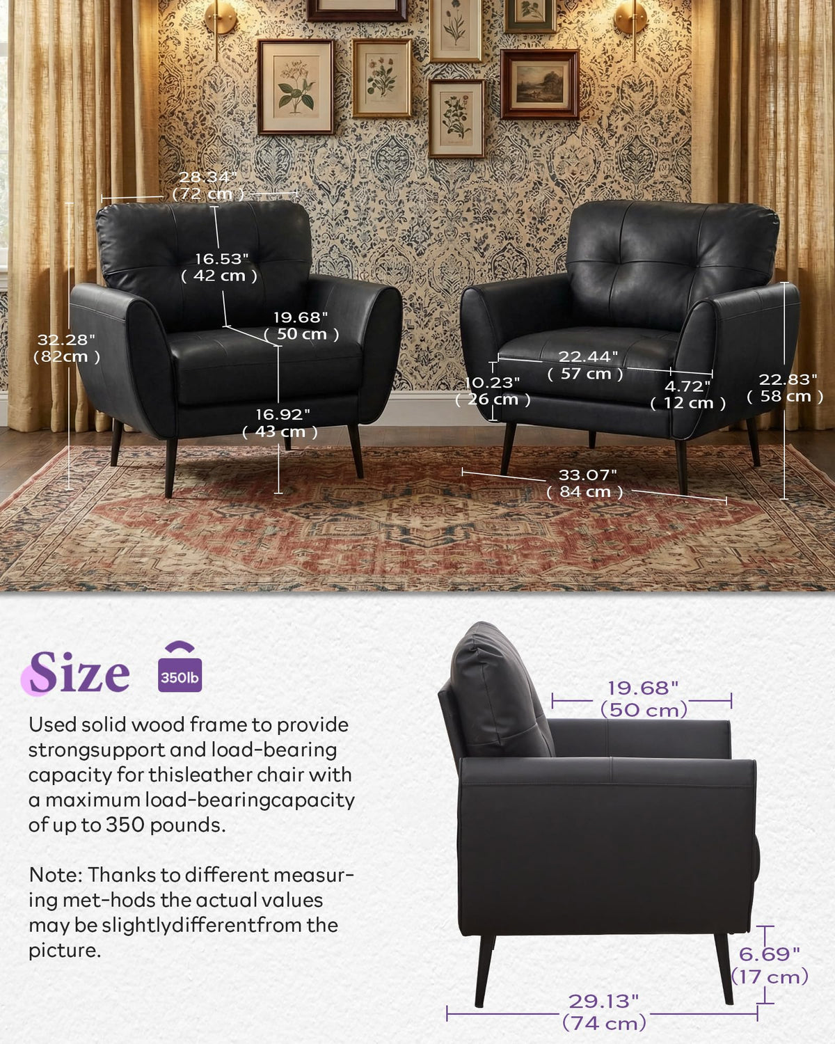 Black Leather Tufted Accent Chair U805