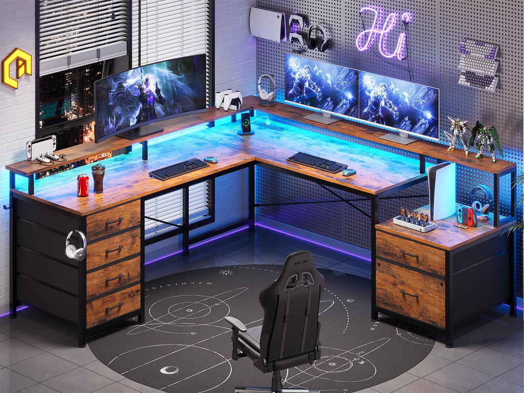 L Shaped Computer Desk with 6 Drawer A2517