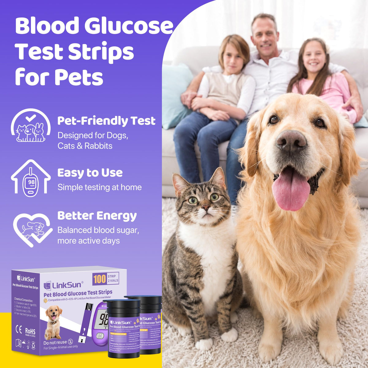 Pet Glucose Test Strip for Dogs & Cats, 100PCS E55355