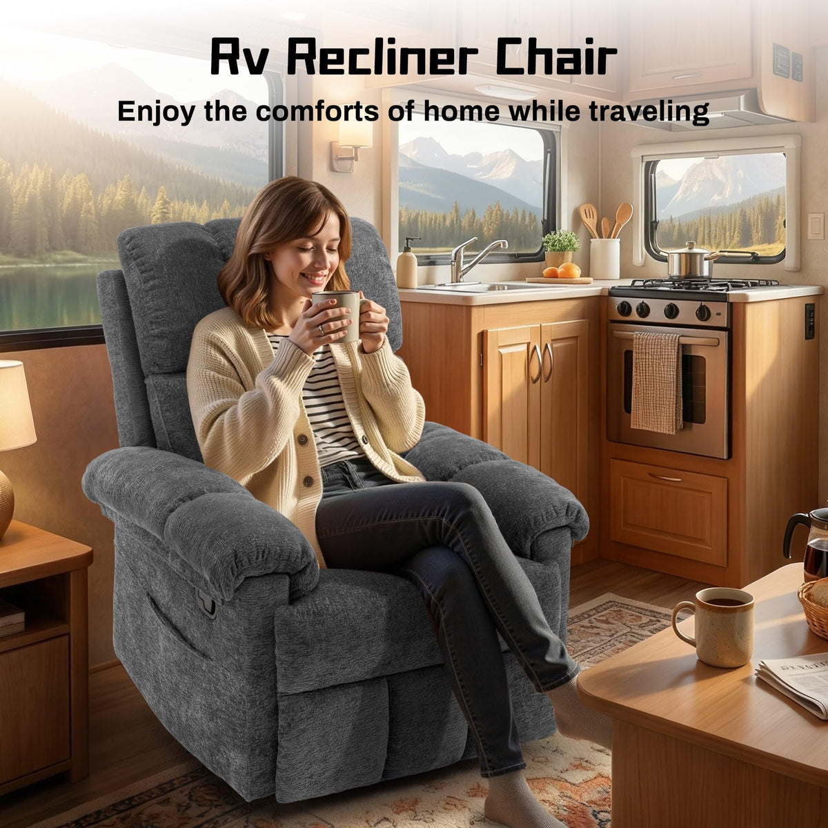 Grey Chenille Swivel Rocker Recliner Chair Z19009