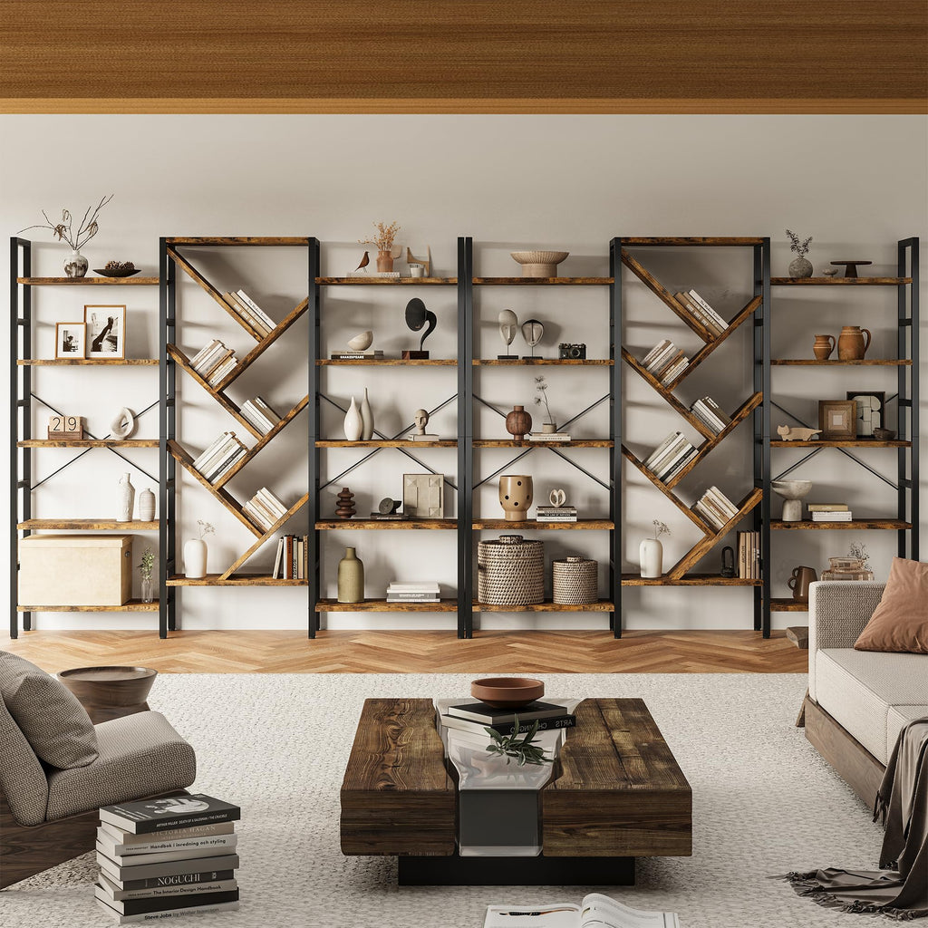 70x70 5 Tier Wooden Bookcase with 17 Open Shelf J98672
