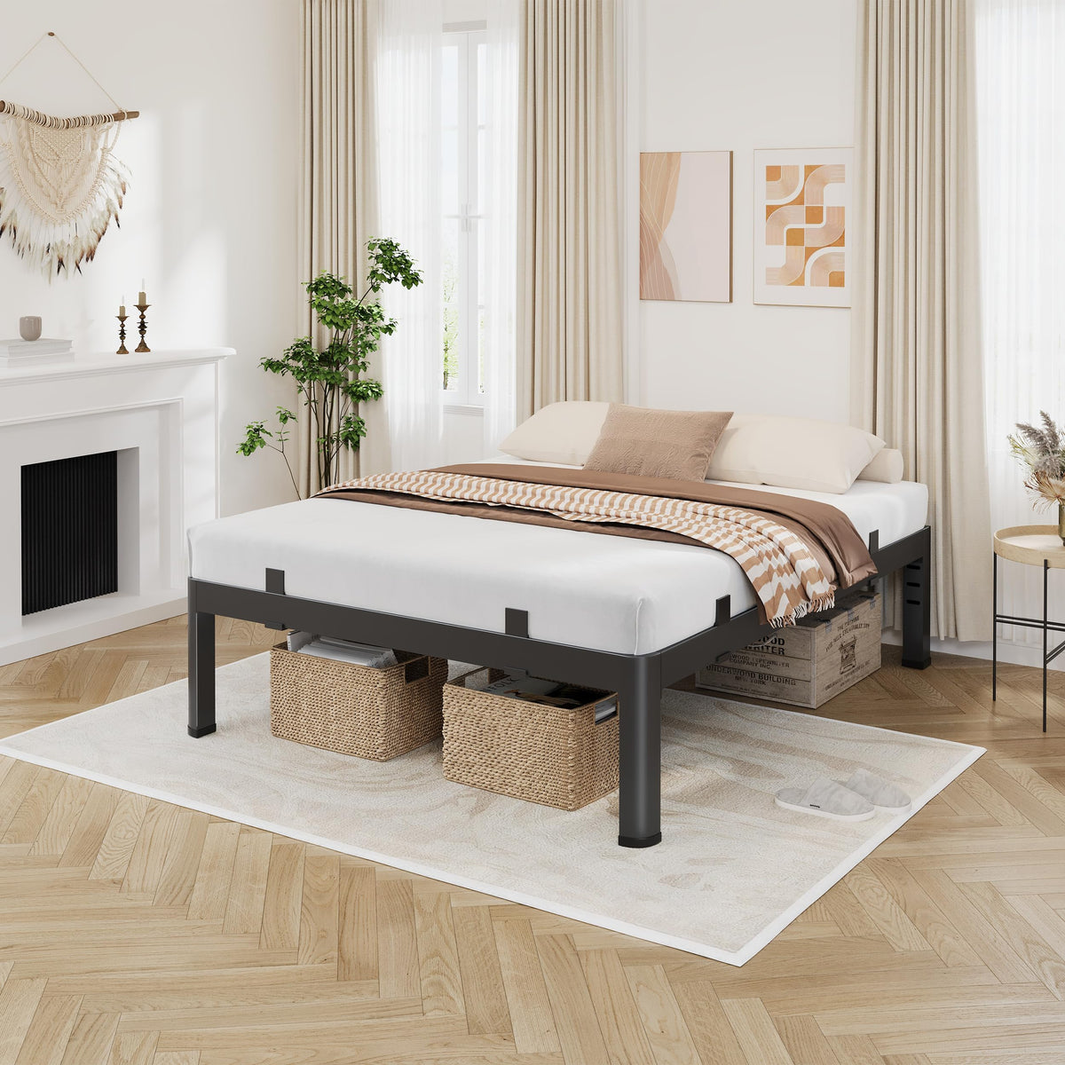 18 Inch Metal King Bed Frame with Steel Support F260849