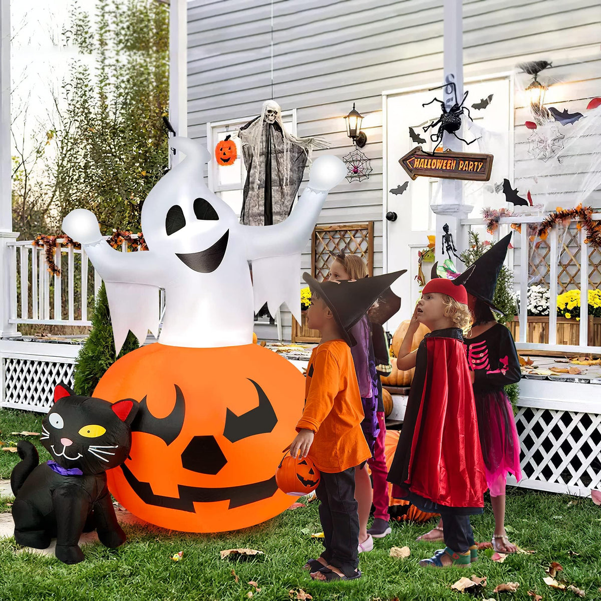 5 FT Halloween Inflatables Outdoor Ghost Pumpkin Black Cat Decor H139