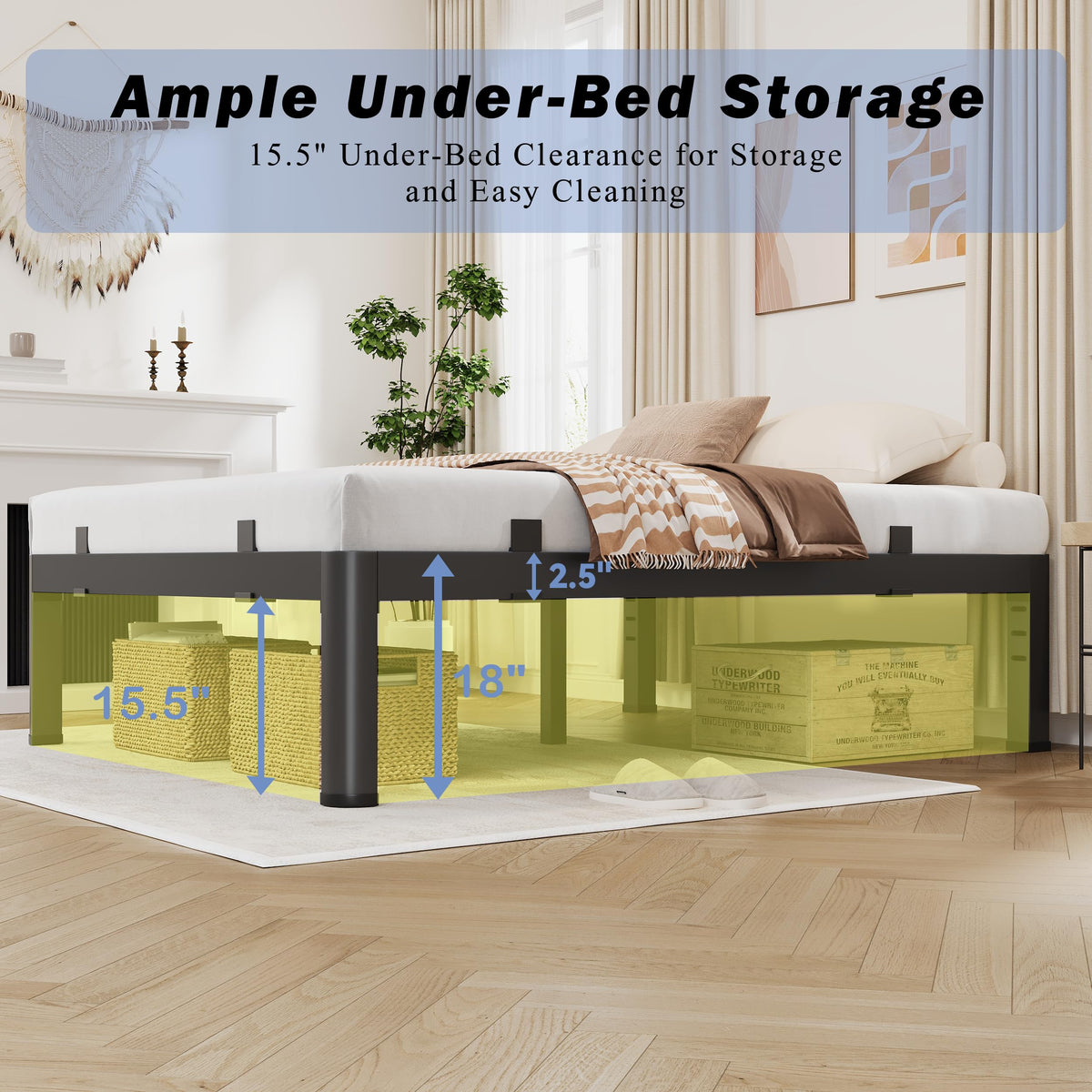 18 Inch Metal King Bed Frame with Steel Support F260849