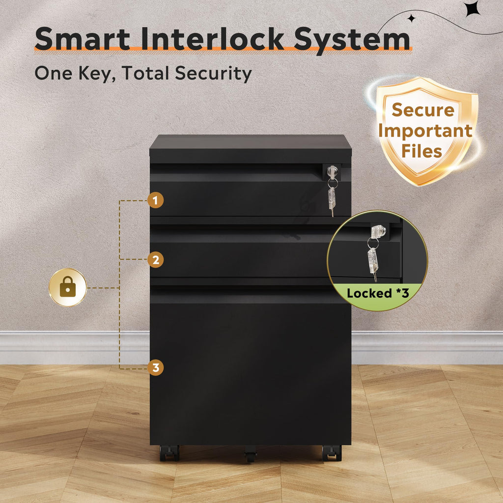 3 Drawer Mobile File Cabinet with Lock S220630