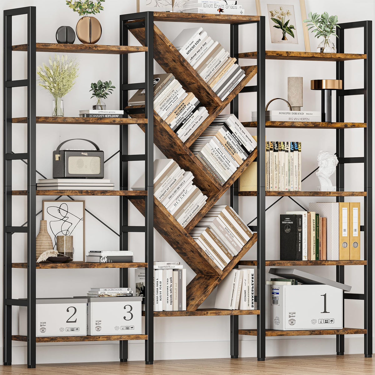 70x70 5 Tier Wooden Bookcase with 17 Open Shelf J98672