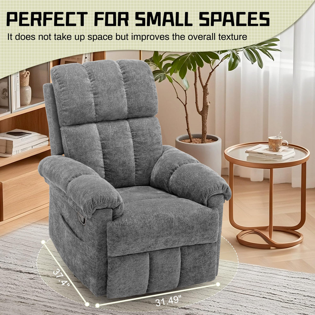 Grey Chenille Swivel Rocker Recliner Chair Z19009