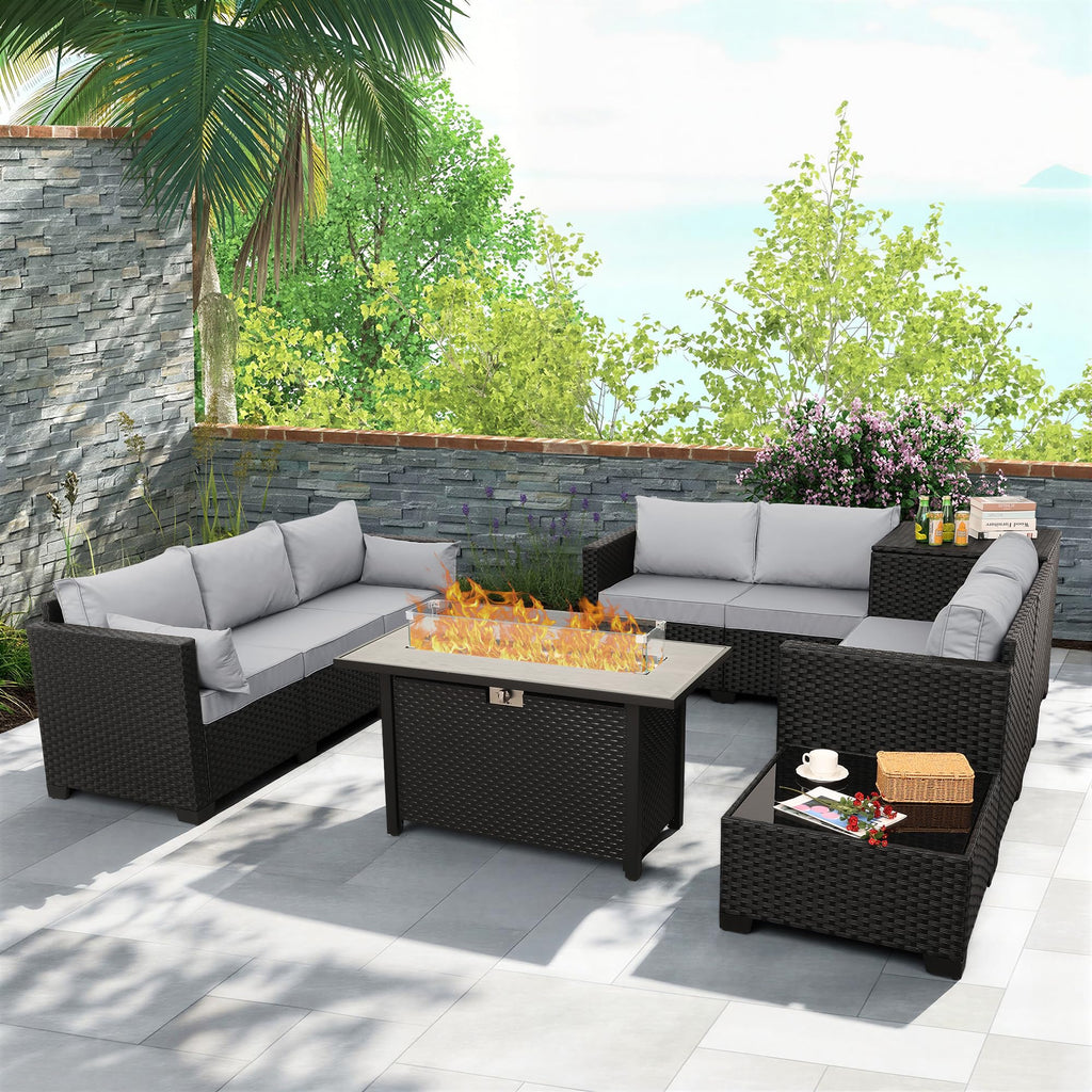 6 PCS Patio Furniture Set with Fire Table and Storage Box S79325