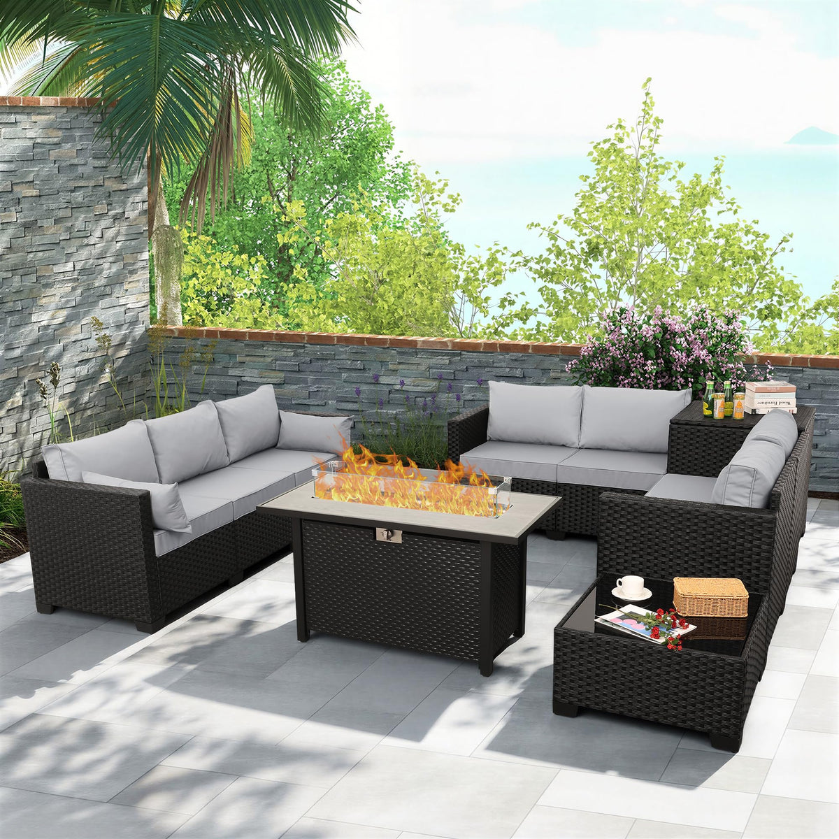 6 PCS Patio Furniture Set with Fire Table and Storage Box S79325