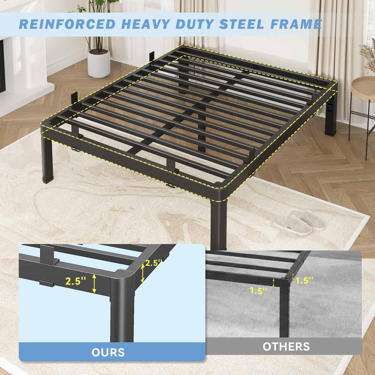 18 Inch Metal King Bed Frame with Steel Support F260849