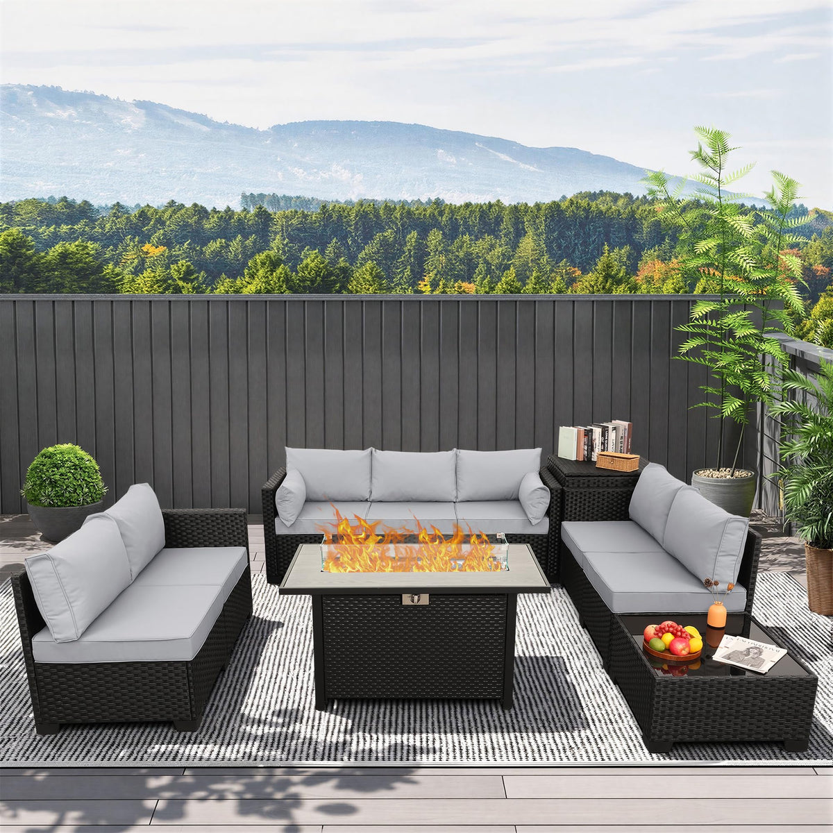 6 PCS Patio Furniture Set with Fire Table and Storage Box S79325